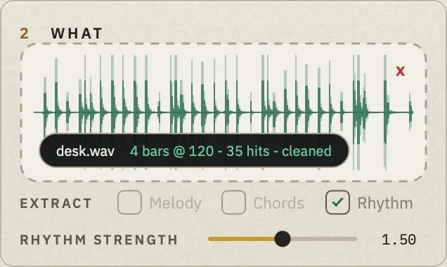 WHAT holding four bars tapped on a desk, recorded with REC