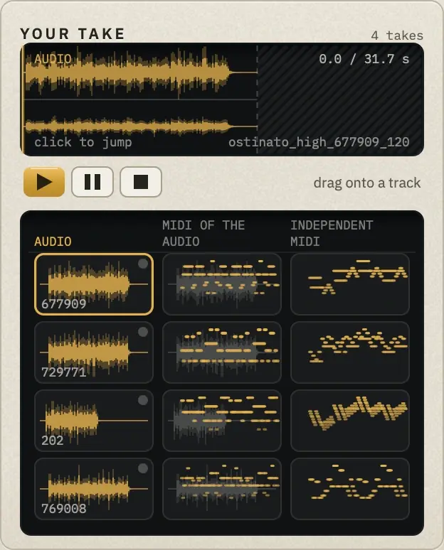 YOUR TAKE with Take 1 (ostinato_high_677909_120) on the player