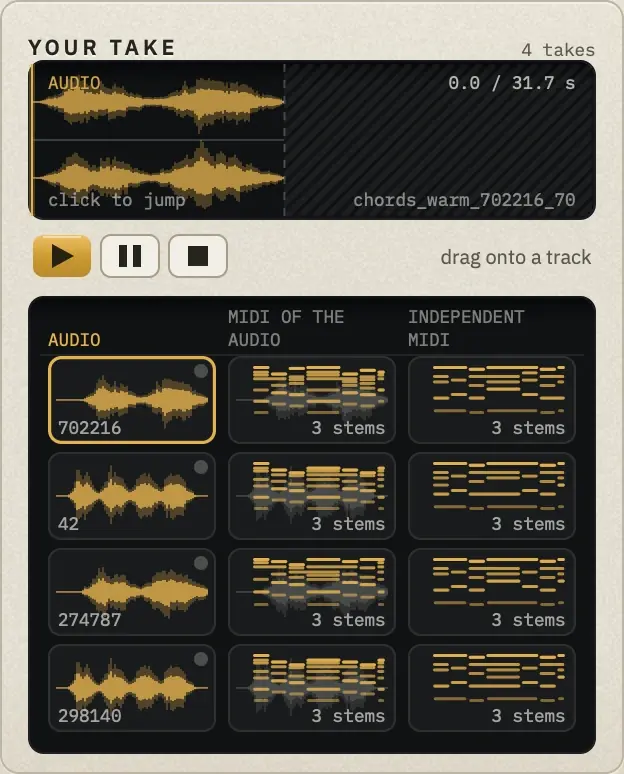 YOUR TAKE with Take 1 (chords_warm_702216_70) on the player