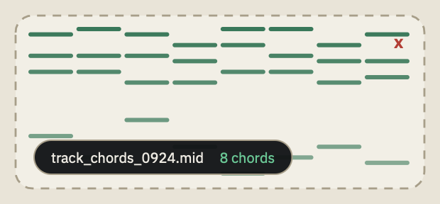 WHAT after the take: the notes of eight chords and the file chip "track_chords_0924.mid - 8 chords".