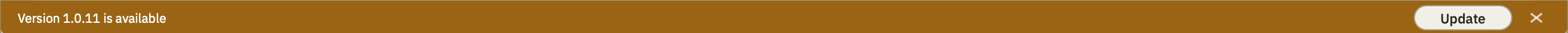 The amber notice across the top of the plugin: "Version 1.0.11 is available", with the Update button and the x that dismisses it.